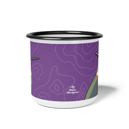 Hummingbirds on Wildflower Purple, Enamel Camping Mug for Coffee, Tea, Cocoa, or Cereal - 12oz