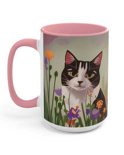 Cat with Wildflowers, Ceramic Mug - Perfect for Coffee, Tea, and More!