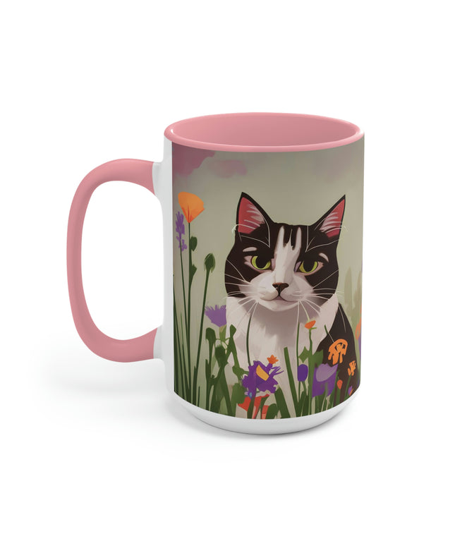 Cat with Wildflowers, Ceramic Mug - Perfect for Coffee, Tea, and More!