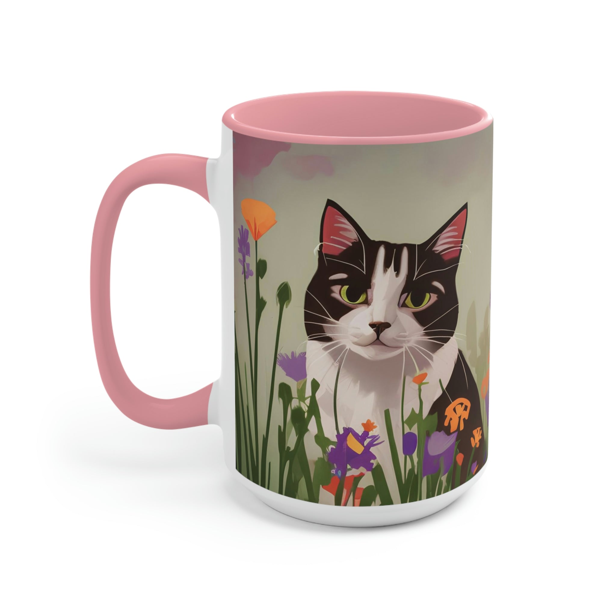 Cat with Wildflowers, Ceramic Coffee Mug