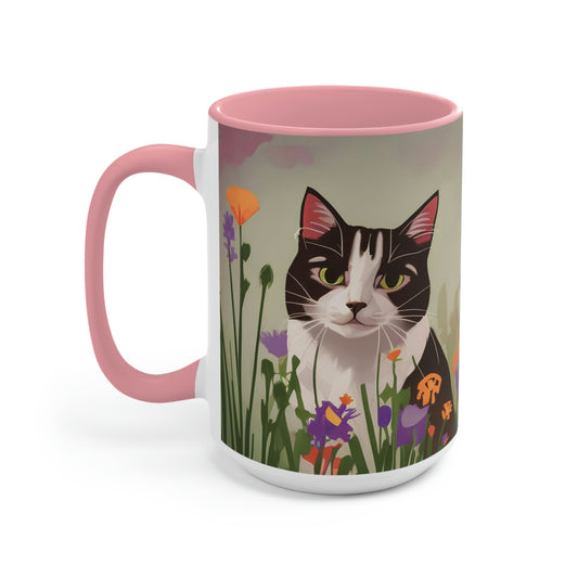 Cat with Wildflowers, Ceramic Mug - Perfect for Coffee, Tea, and More!