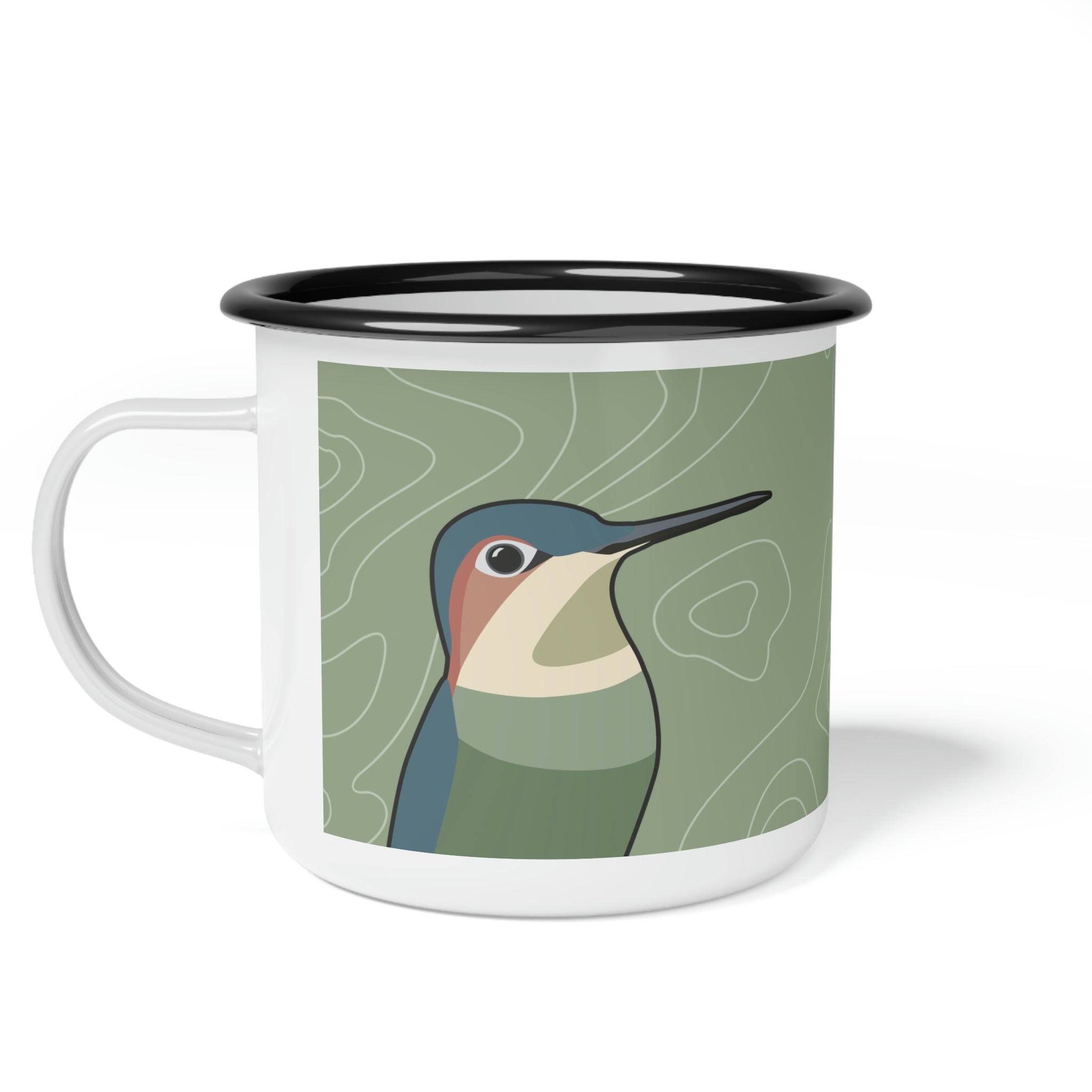 Hummingbirds on Sage Green, Enamel Camping Mug