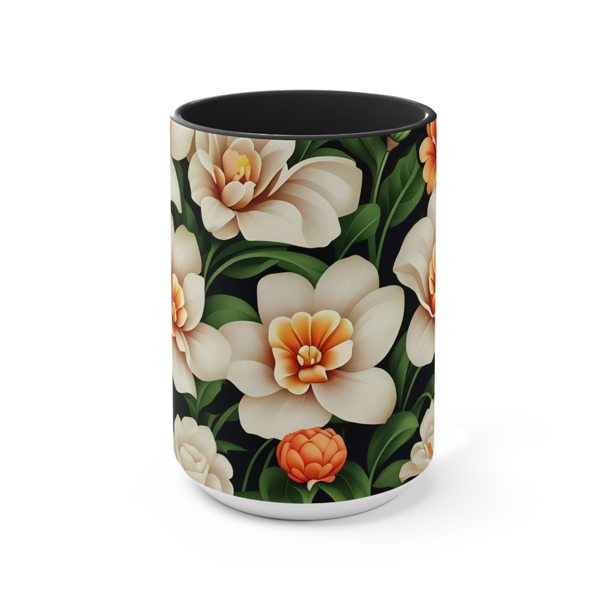 White Flowers, Ceramic Coffee Mug
