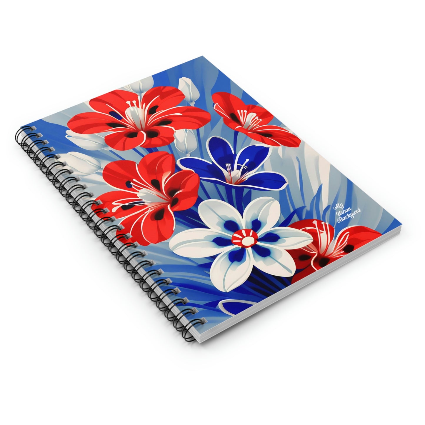 Red White and Blue Flowers, Spiral Notebook Journal - Write in Style