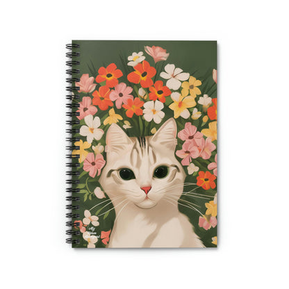 White Cat and Flowers, Spiral Notebook Journal - Write in Style