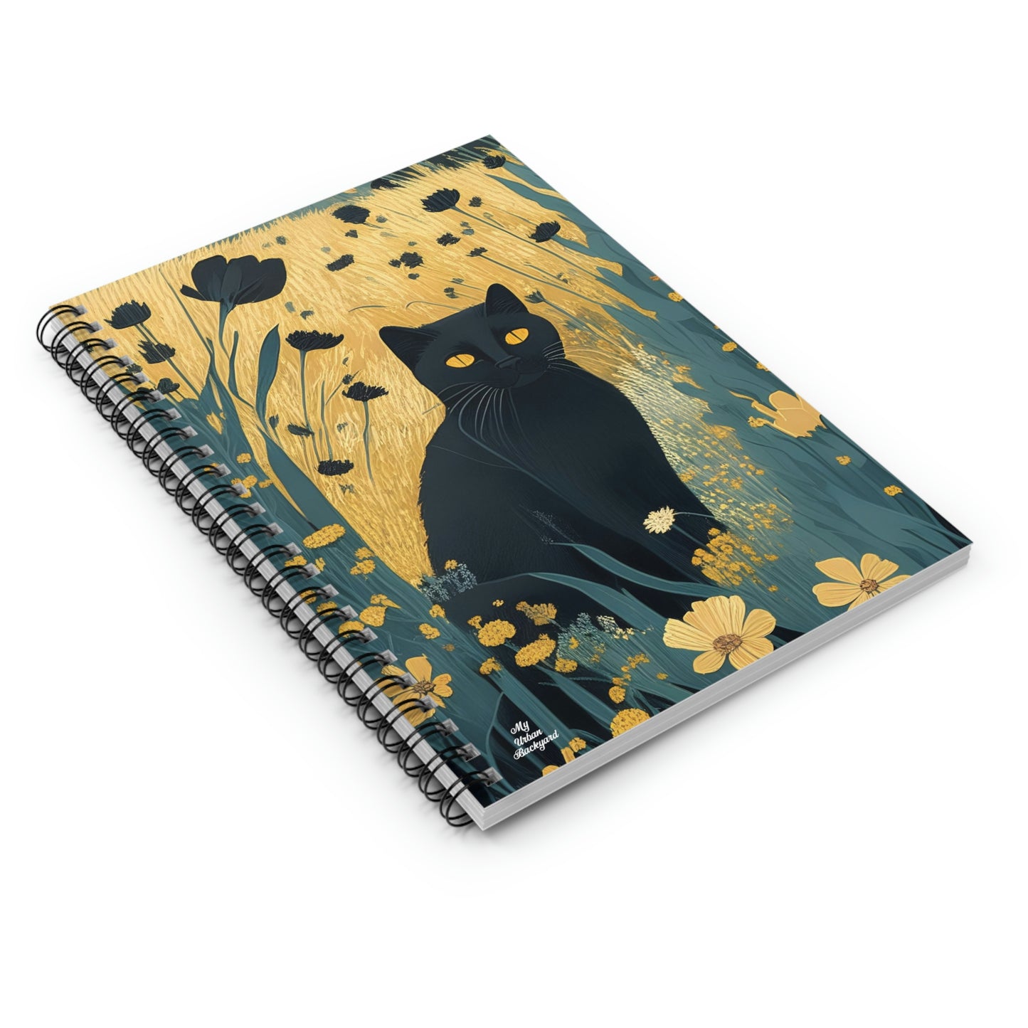 Black Cat with Black Flowers, Spiral Notebook Journal - Write in Style
