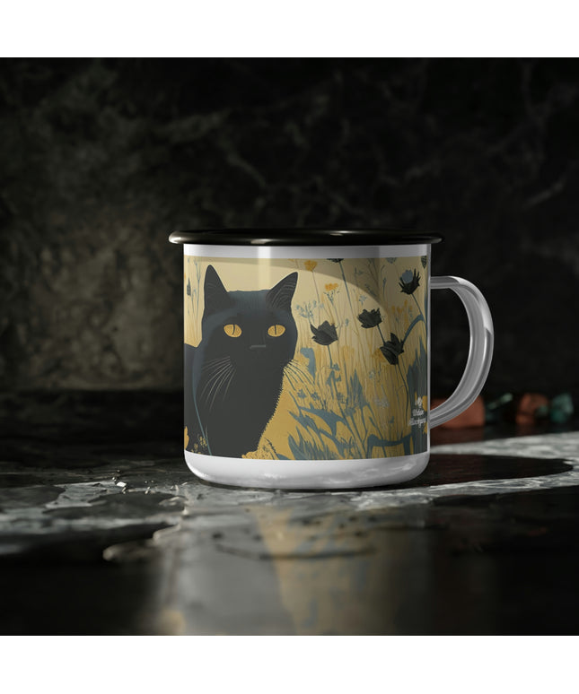 Bella Moonpaw, Cat Enamel Camping Mug for Coffee, Tea, Cocoa, or Cereal - 12oz