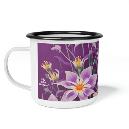 Purple Flowers, Enamel Camping Mug for Coffee, Tea, Cocoa, or Cereal - 12oz