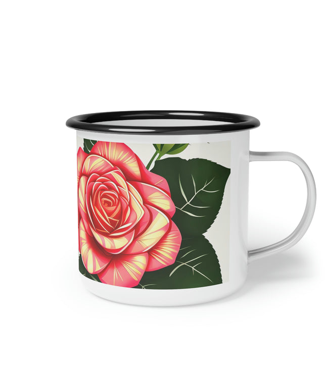 Rose Flower, Enamel Camping Mug for Coffee, Tea, Cocoa, or Cereal - 12oz