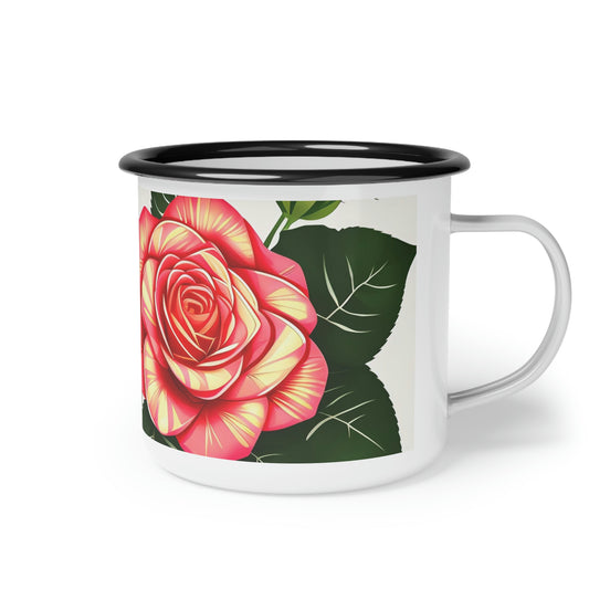 Rose Flower, Enamel Camping Mug for Coffee, Tea, Cocoa, or Cereal - 12oz