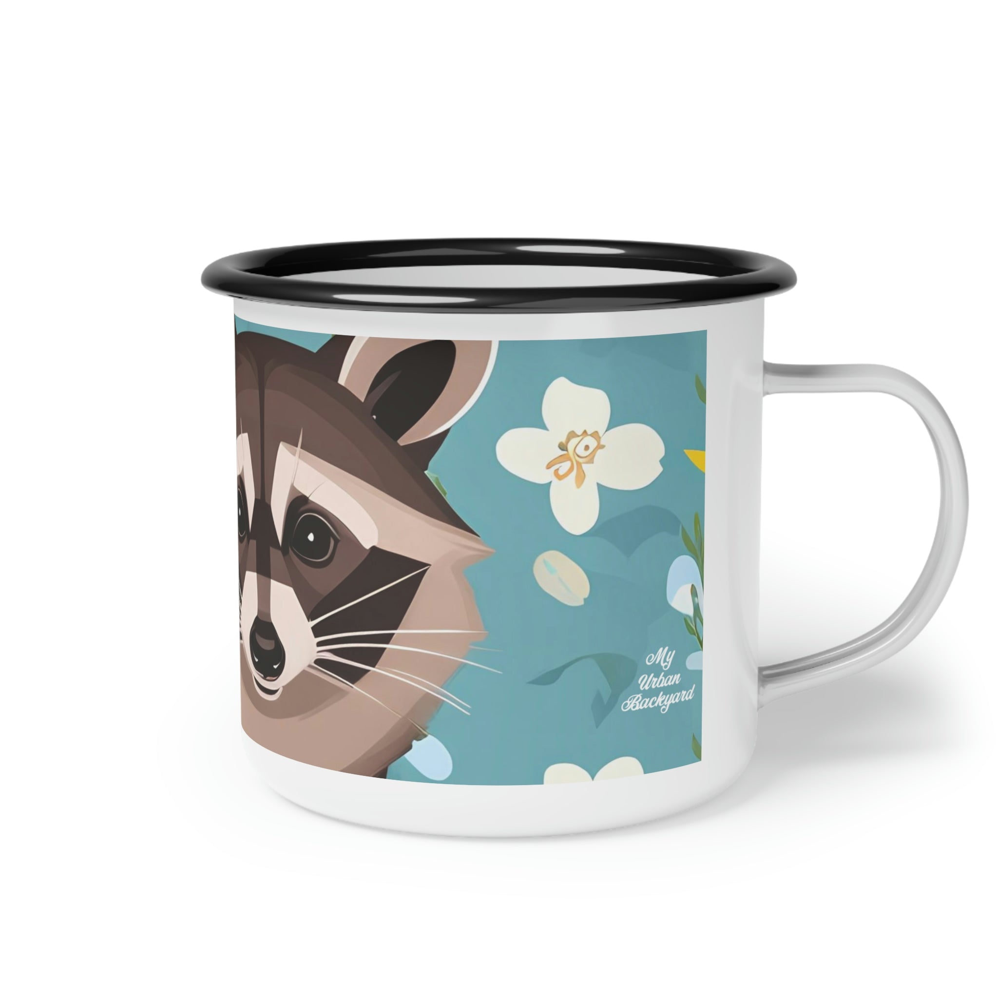 Raccoon with Flowers, Enamel Camping Mug