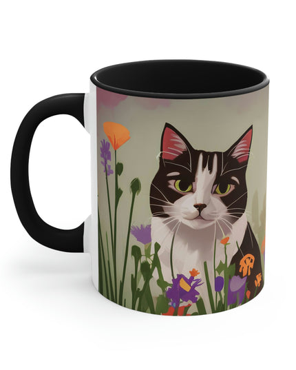 Cat with Wildflowers, Ceramic Mug - Perfect for Coffee, Tea, and More!