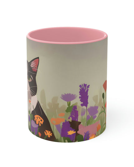 Cat with Wildflowers, Ceramic Mug - Perfect for Coffee, Tea, and More!