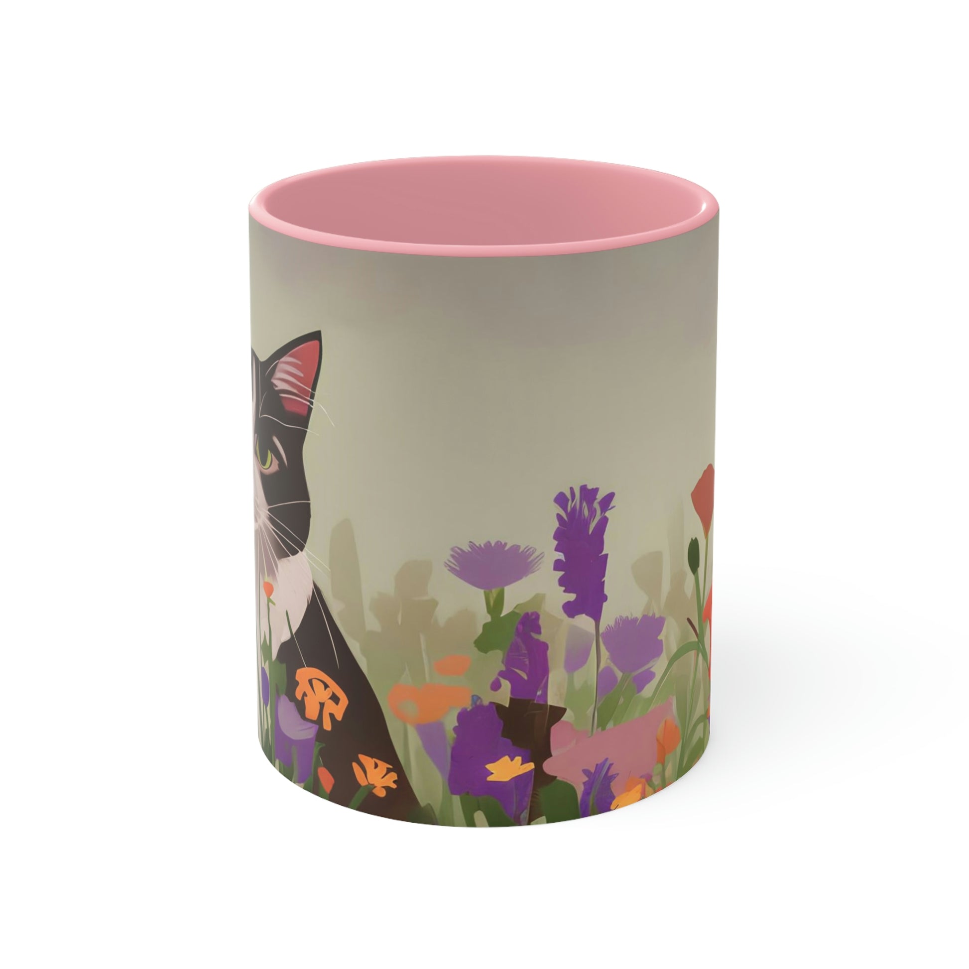 Cat with Wildflowers, Ceramic Mug - Perfect for Coffee, Tea, and More!