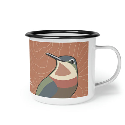 Hummingbirds on Terra Cotta, Enamel Camping Mug for Coffee, Tea, Cocoa, or Cereal - 12oz