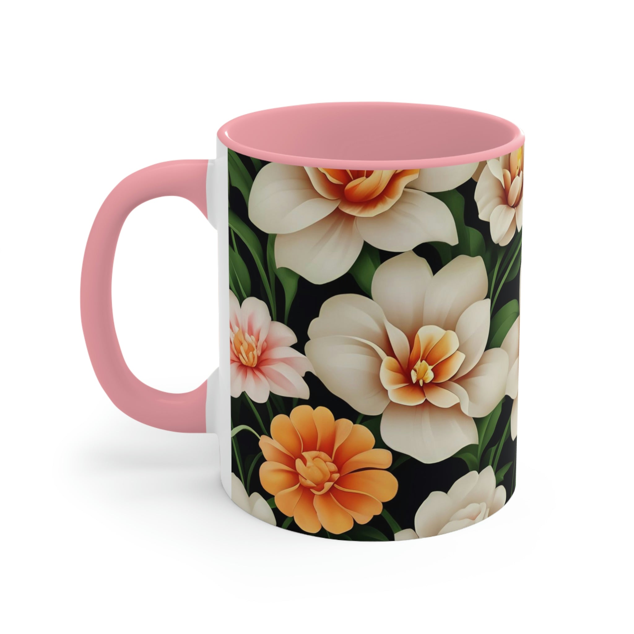 White Flowers, Ceramic Coffee Mug