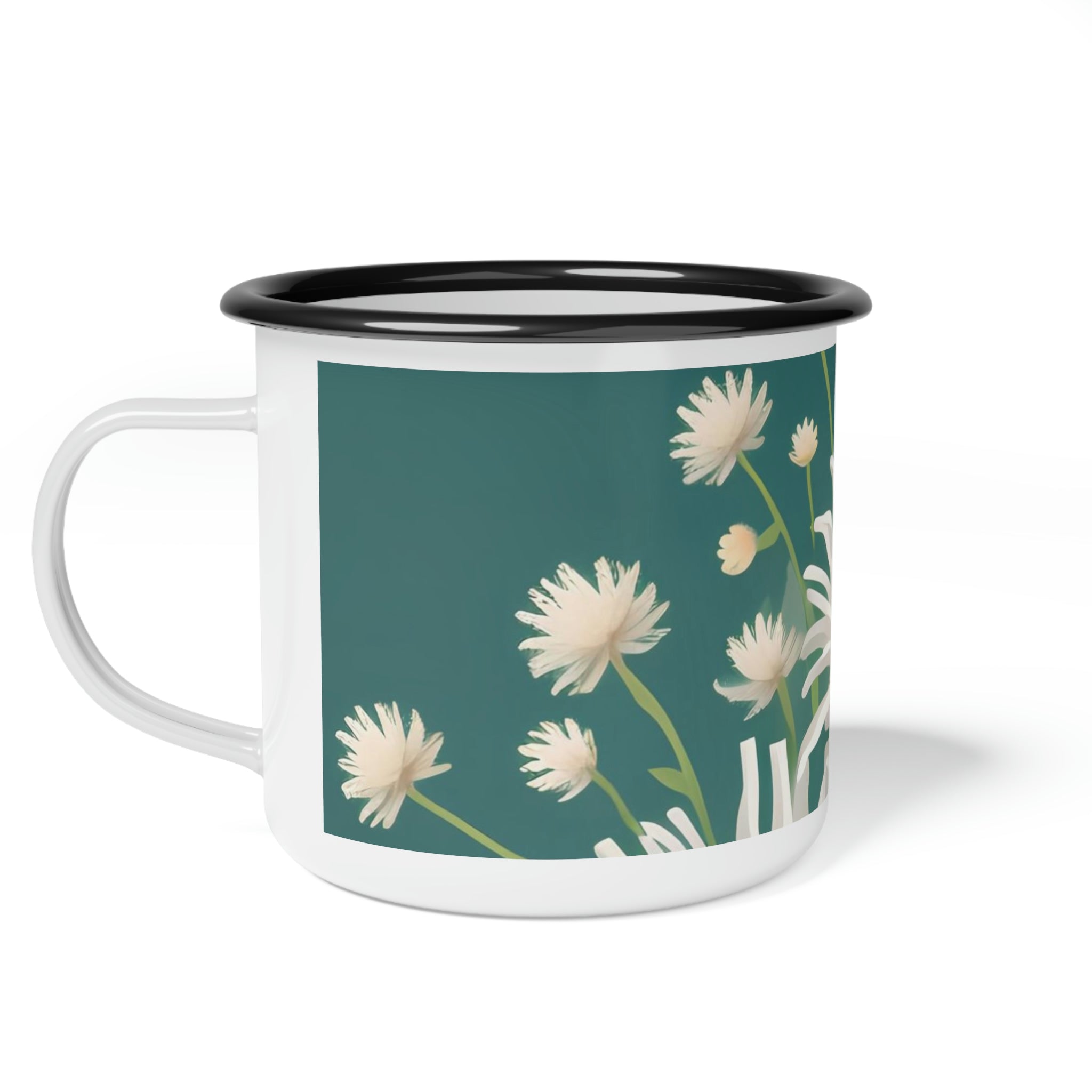 White Flowers, Enamel Camping Mug
