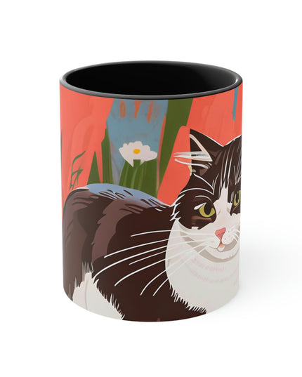 Cat with Wildflowers, Ceramic Mug - Perfect for Coffee, Tea, and More!