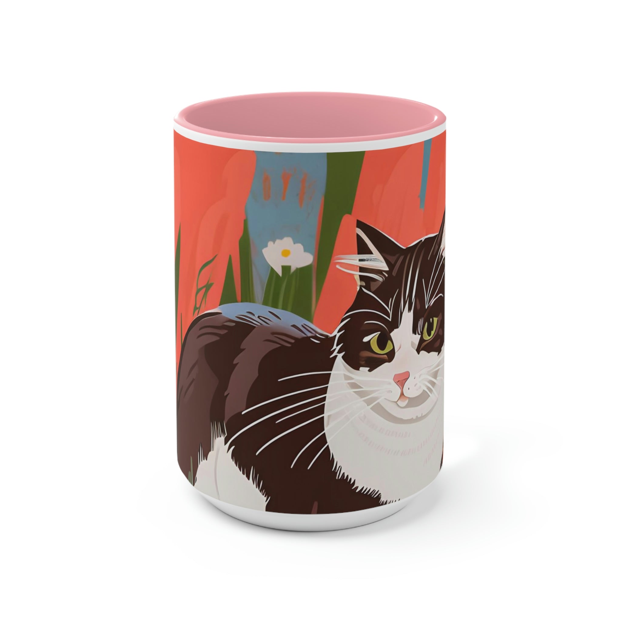 Cat with Wildflowers, Ceramic Coffee Mug