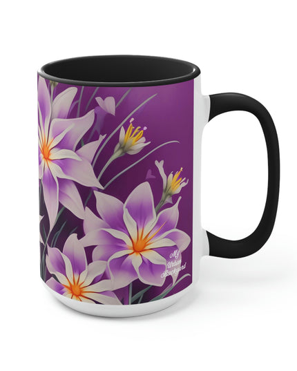 Purple Flowers, Ceramic Mug - Perfect for Coffee, Tea, and More!