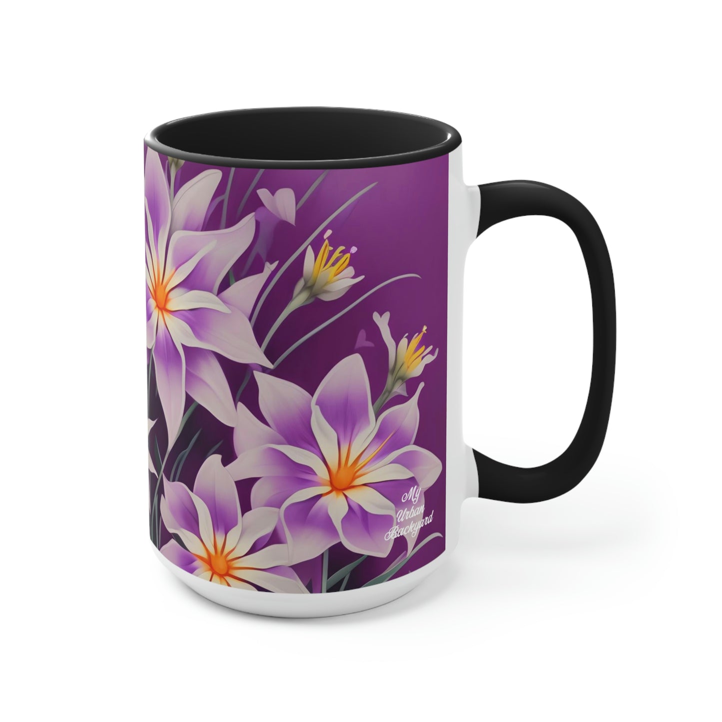 Purple Flowers, Ceramic Mug - Perfect for Coffee, Tea, and More!