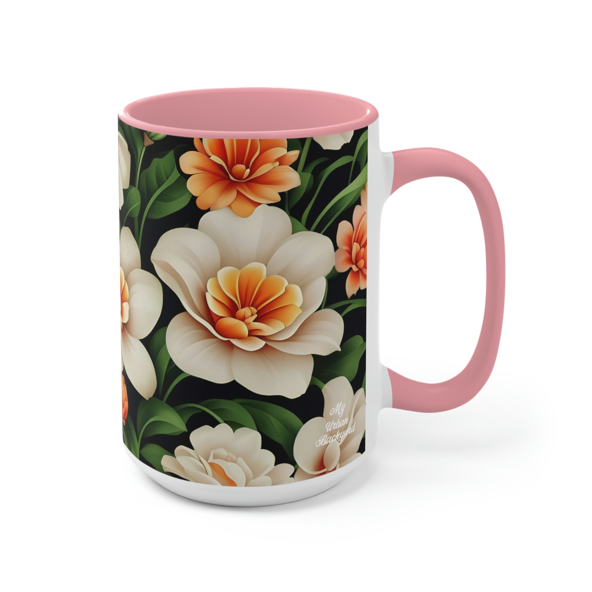 White Flowers, Ceramic Coffee Mug