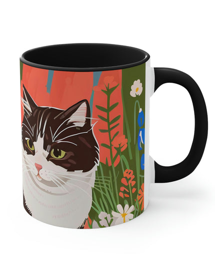 Cat with Wildflowers, Ceramic Mug - Perfect for Coffee, Tea, and More!
