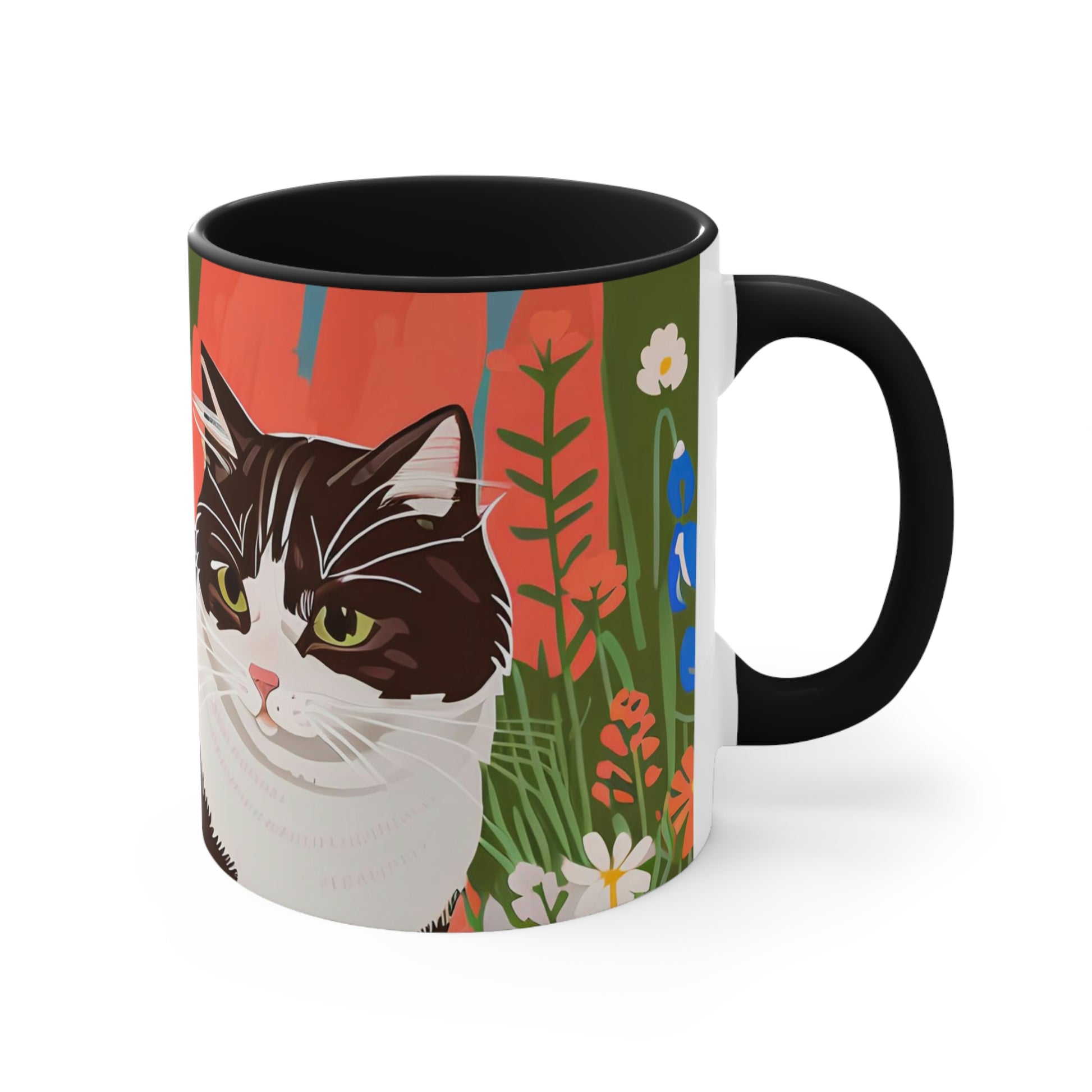 Cat with Wildflowers, Ceramic Mug - Perfect for Coffee, Tea, and More!