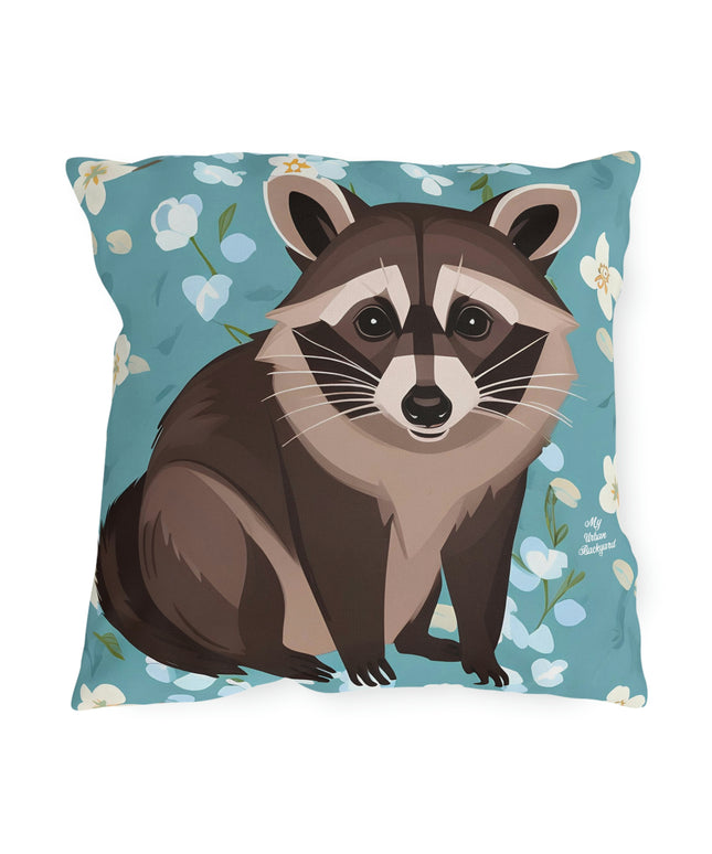 Young Raccoon and Flowers, Throw Pillow, Indoor/Outdoor Decor for Home or Office