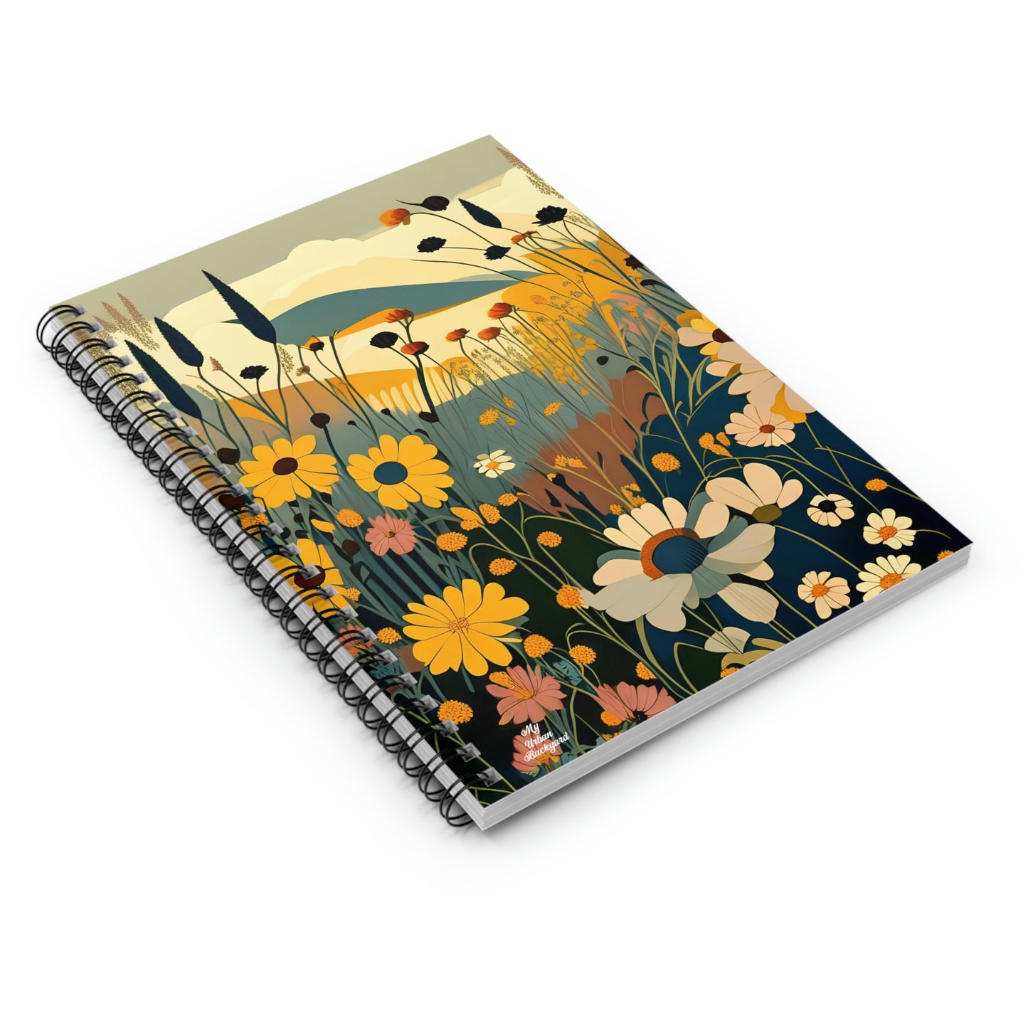 Spiral Notebook Writing Journal with 118 ruled line pages - Mountainside Wildflowers