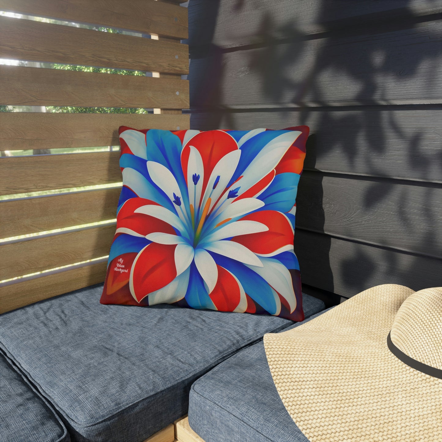 Red White & Blue Flower, Versatile Throw Pillow - Home or Office Decor
