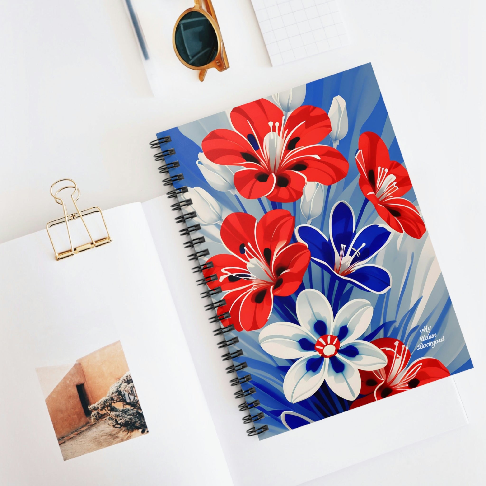 Red White and Blue Flowers, Spiral Notebook Journal - Write in Style