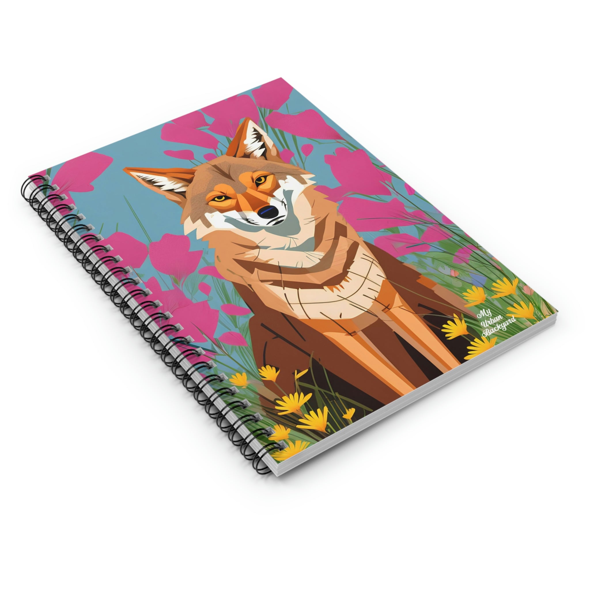 Coyote and Pink Flowers, Spiral Notebook Journal - Write in Style